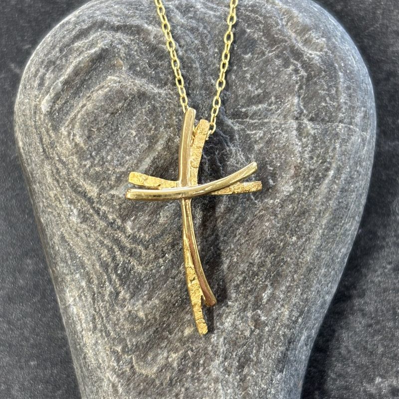 14k Double Cross with Nuggets