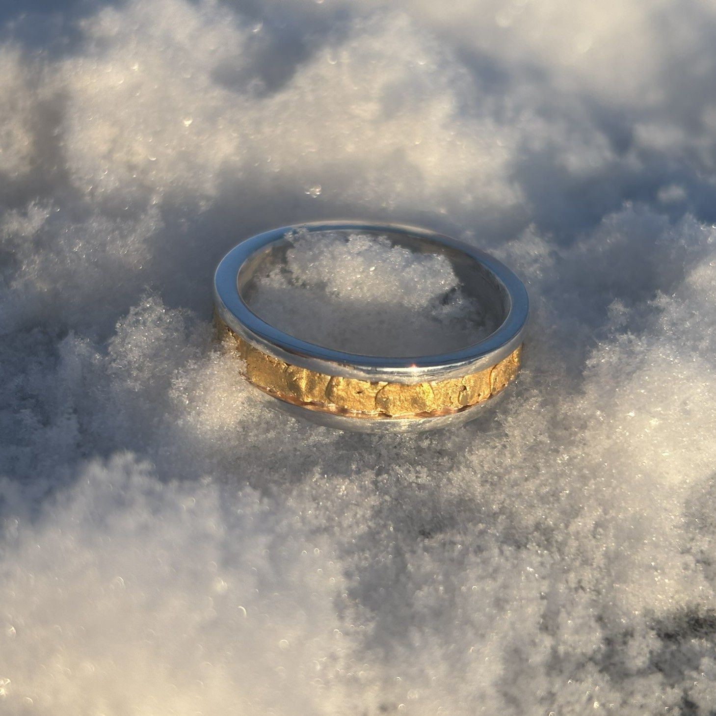 Sterling Silver and Gold Nugget Band