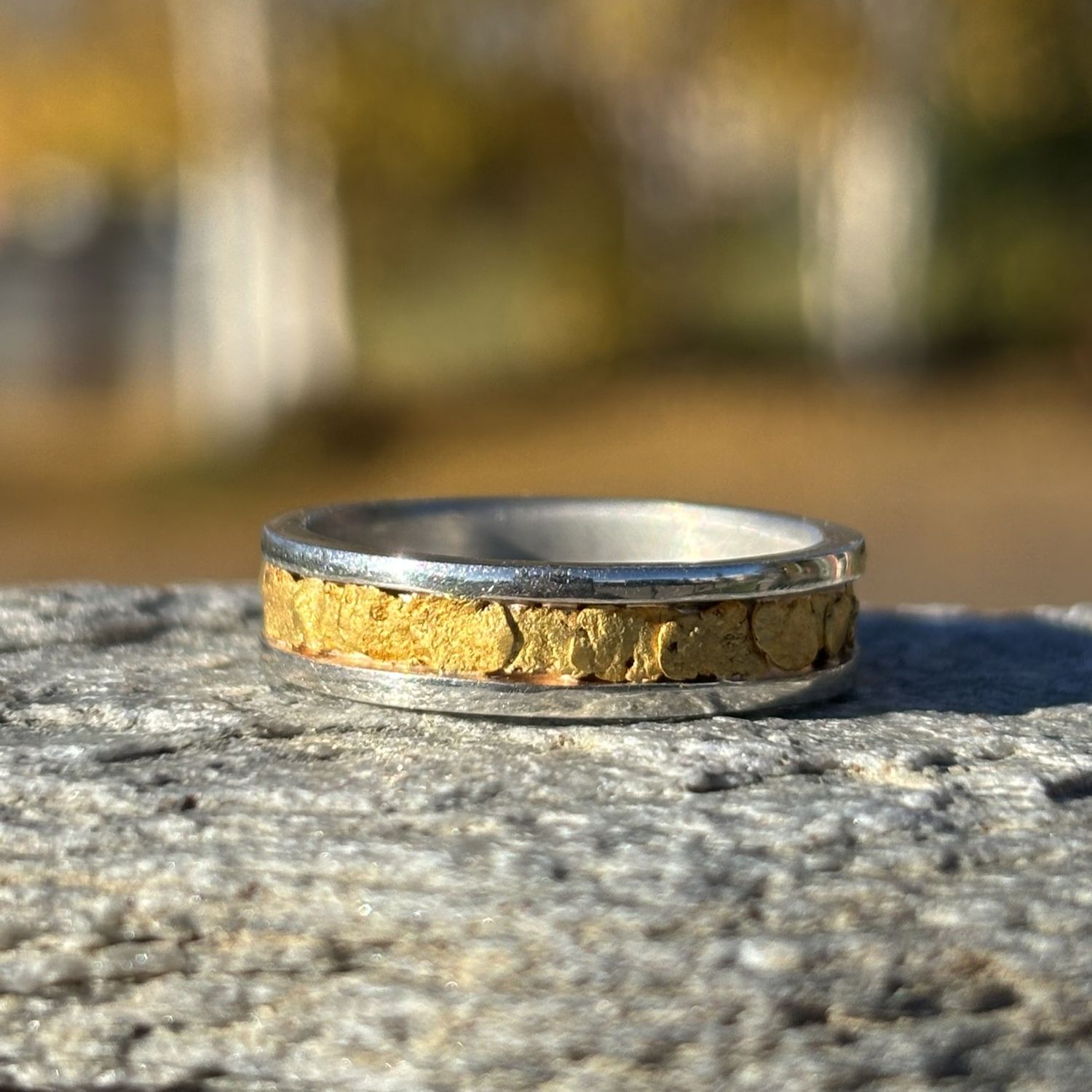 Sterling Silver and Gold Nugget Band