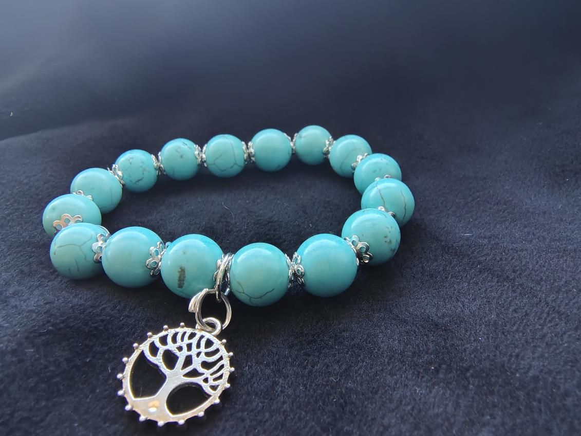Turquoise Bracelet with Tree of Life accent