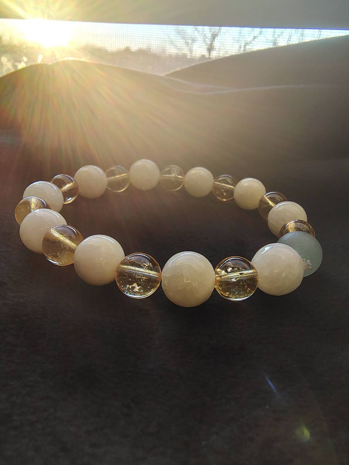 Cream Quartz and Citrine bracelet and earring set