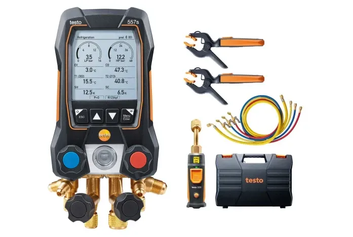 testo 557s Smart Vakuum Set mit Füllschläuchen - Smarte digitale Monteurhilfe mit kabellosen Vakuum- und Zangen-Temperaturfühlern und 4er-Füllschlauchsatz   0564 5572