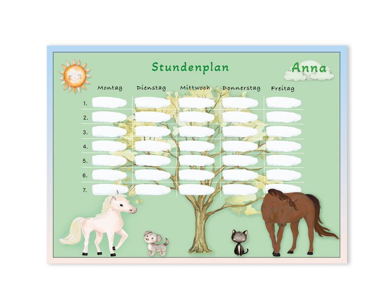 Stundenplan personalisiert | magnetisch | abwischbar | Motiv Pferde