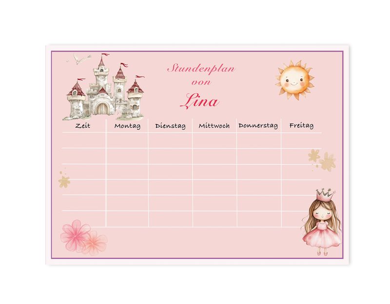 Stundenplan personalisiert | magnetisch | abwischbar | Motiv Prinzessin