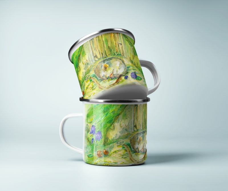 Kinder Tasse Emaille | Panoramaformat | Motiv Maus | HANDGEMALT