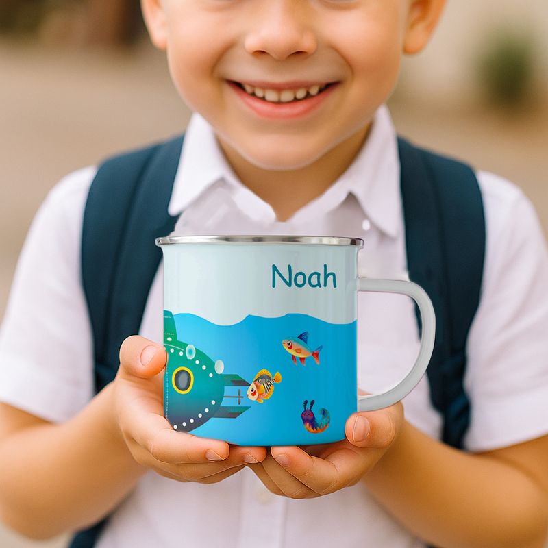 Personalisierte Kinder Tasse Emaille | Motiv U-Boot | Kindergeschirr HANDGEMALT