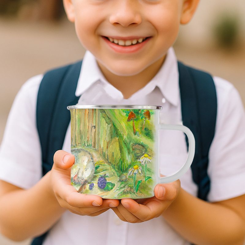 Kinder Tasse Emaille | Panoramaformat | Motiv Maus | HANDGEMALT