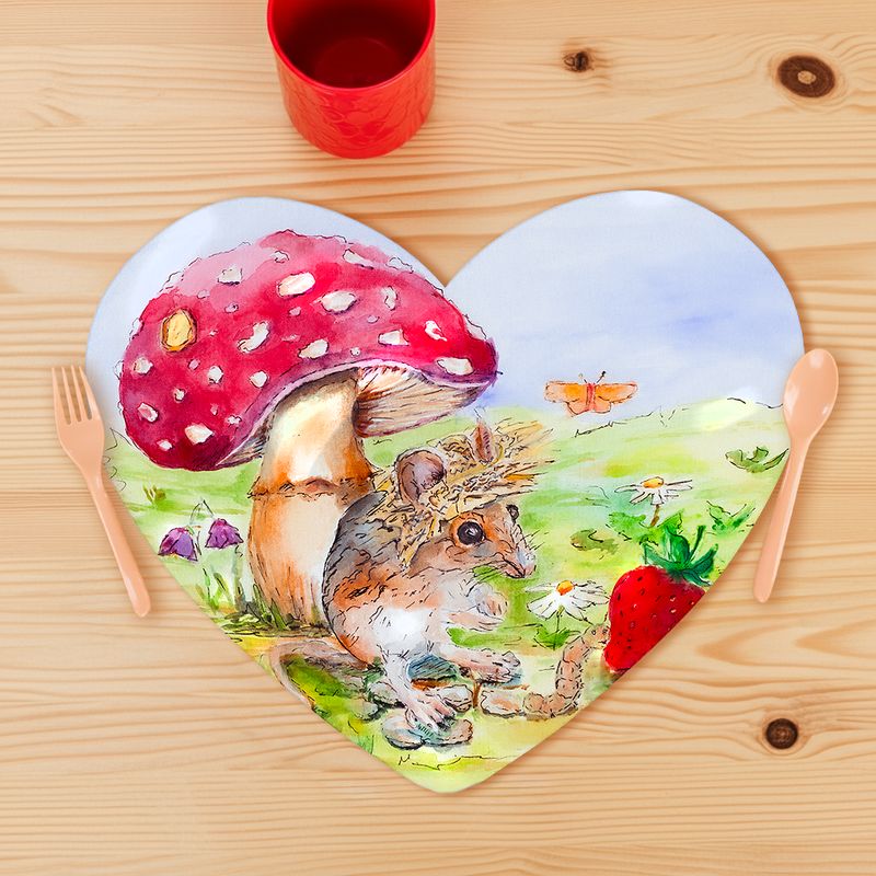 Kinder Tischset herzförmig | Platzset | Platzdeckchen | Motiv Maus