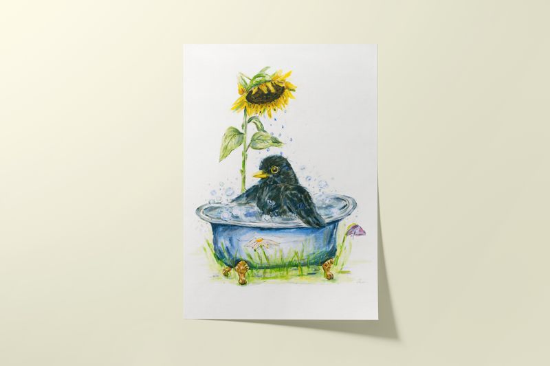 Poster für Kinder *Vogel-Bad*