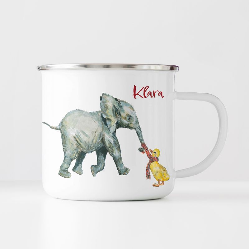 Personalisierte Kinder Tasse Emaille | Motiv Elefant | Kindergeschirr HANDGEMALT