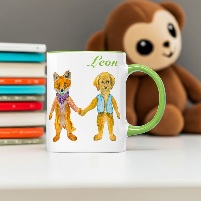 Personalisierte Kindertasse Keramik | Becher für Kinder | Motiv Fuchs & Hund