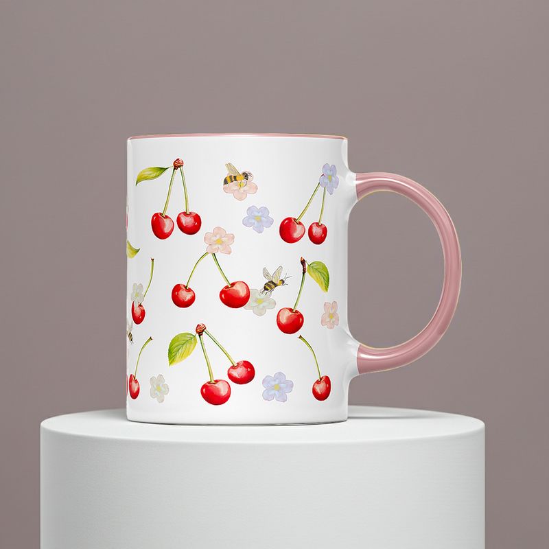 Kindertasse Keramik | Becher für Kinder | Motiv Kirschen & Bienen