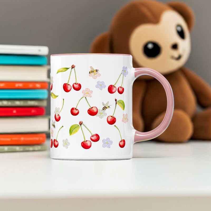 Kindertasse Keramik | Becher für Kinder | Motiv Kirschen & Bienen