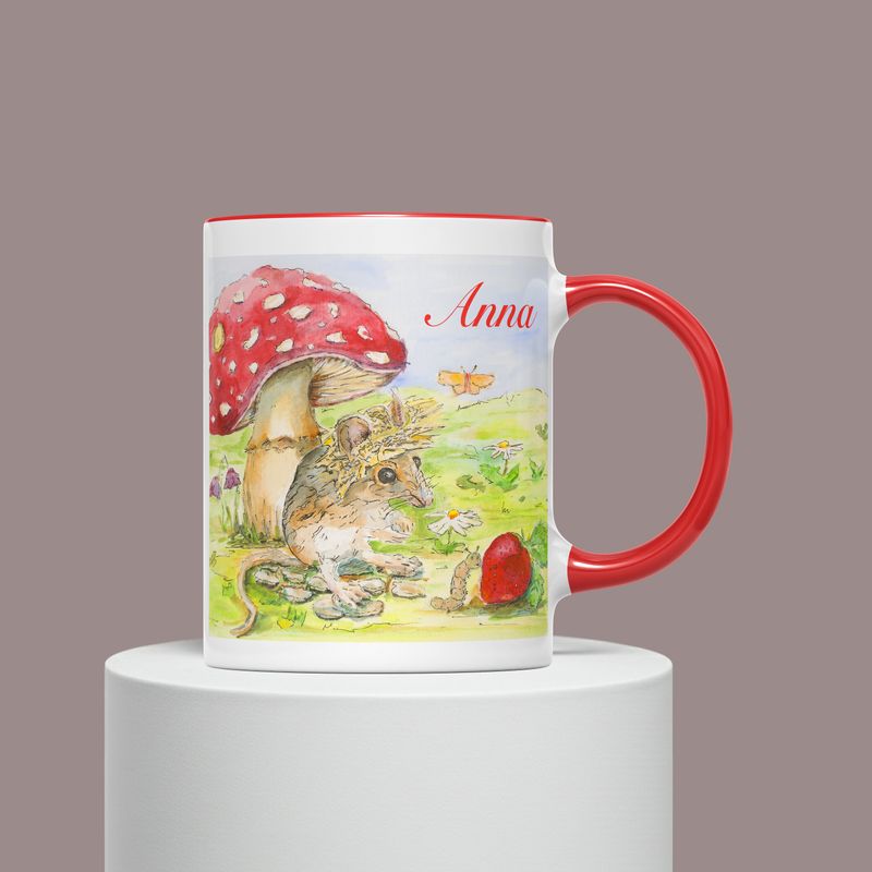 Personalisierte Kindertasse Keramik | Becher für Kinder | Maus und Erdbeere