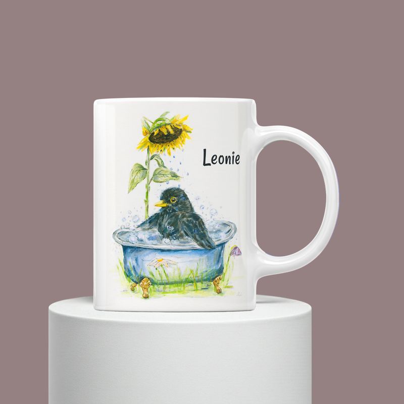 Personalisierte Vogel Kindertasse | Keramik Becher für Kinder | HANDGEMALT