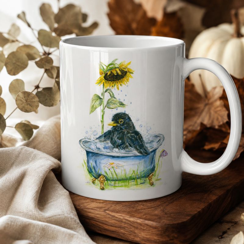 Personalisierte Vogel Kindertasse | Keramik Becher für Kinder | HANDGEMALT