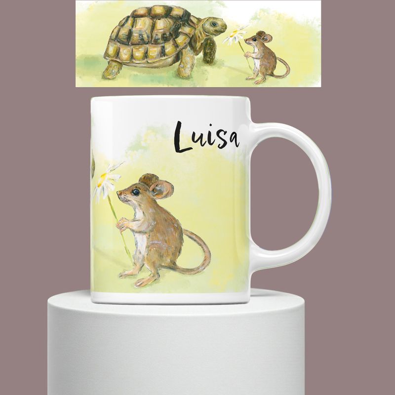 Personalisierbare Schildkröten Kindertasse | Keramik Becher für Kinder | HANDGEMALT
