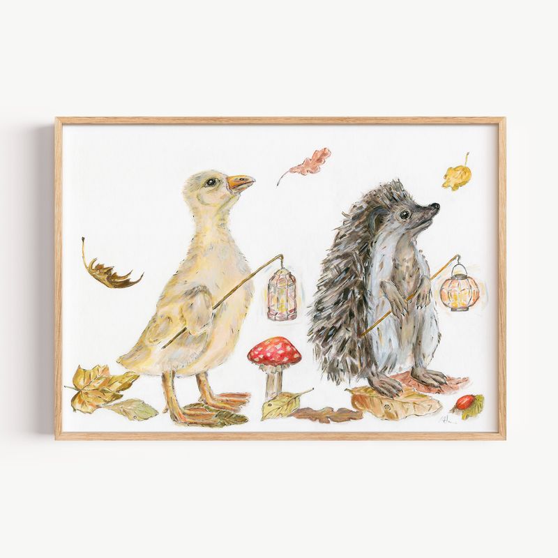 Igel Poster für Kinder HANDGEMALT | Jahreszeitenbild Herbst | Laternenumzug