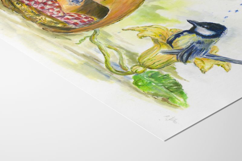 Vogel Poster für Kinder HANDGEMALT | Meisen Bild | herbstlicher Kunstdruck