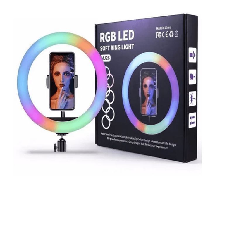 Aro de luz rgb 26cm con soporte para celular