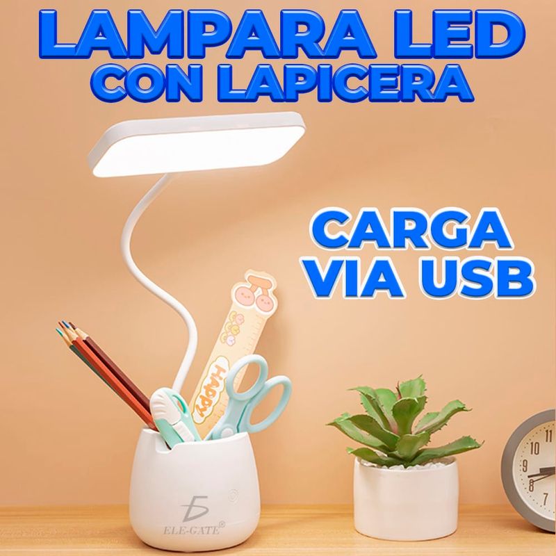 Lámpara de escritorio plegable con cable flexible y porta lápices