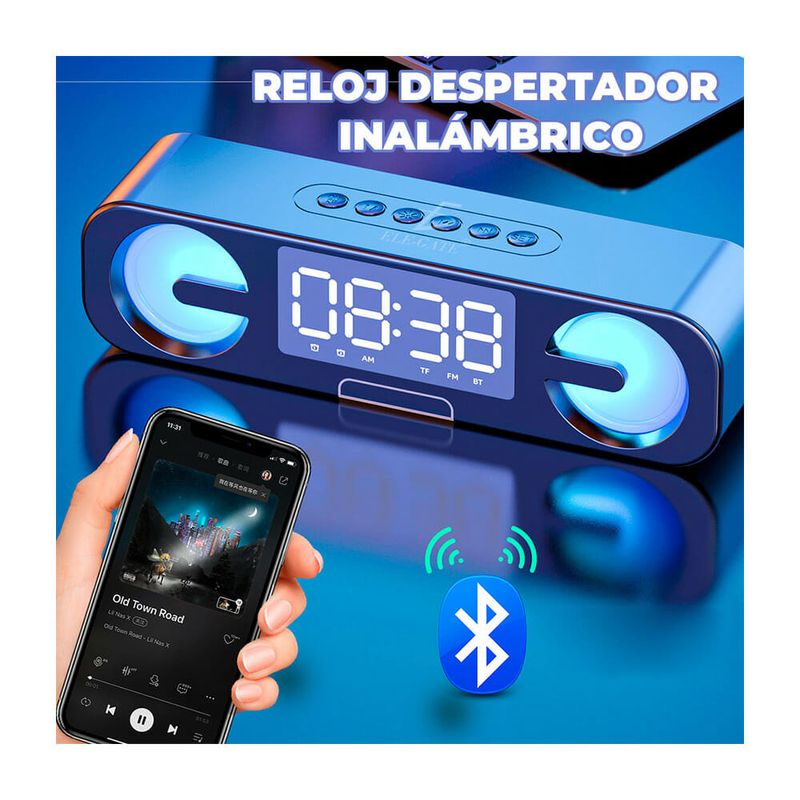 Reloj despertador bocina bluetooth ele-gate con luz y ranura para micro sd
