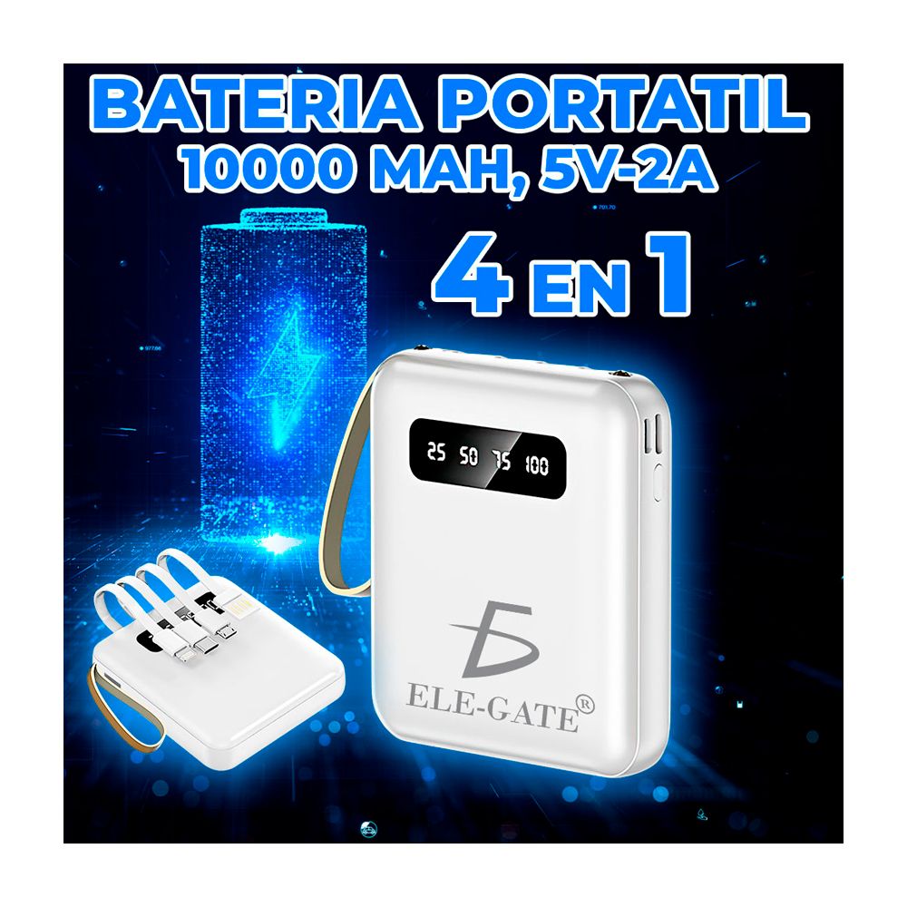 Power bank batería portátil ele-gate de 10000mah 4 en 1 con indicador de carga