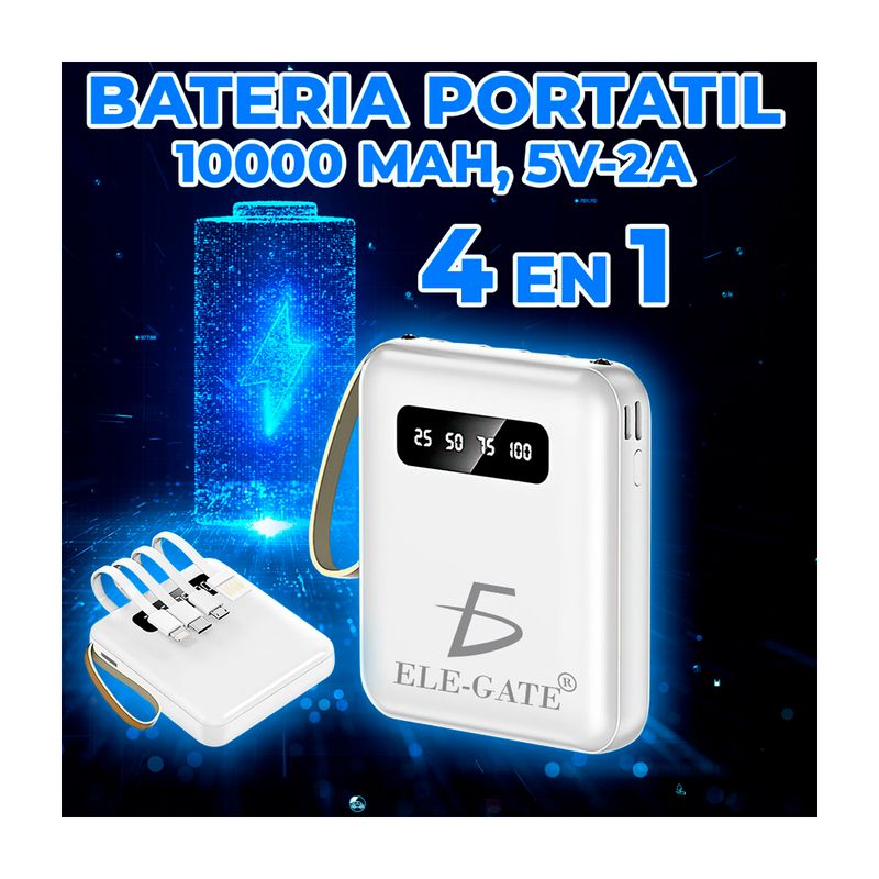 Power bank batería portátil ele-gate de 10000mah 4 en 1 con indicador de carga