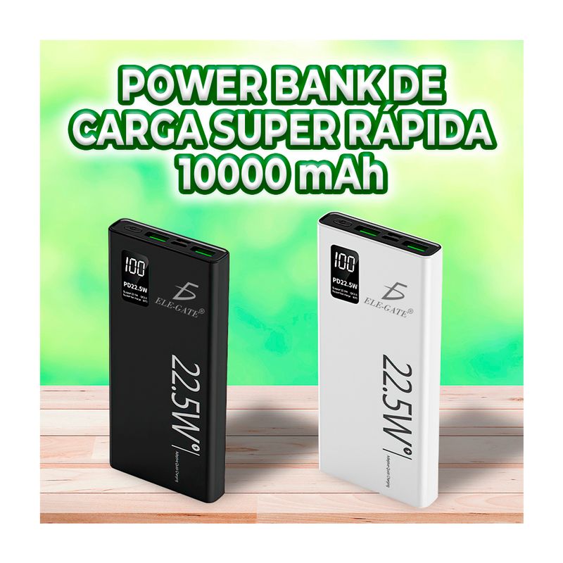 Power bank batería portátil ele-gate de 10000mah de carga rápida 22.5w