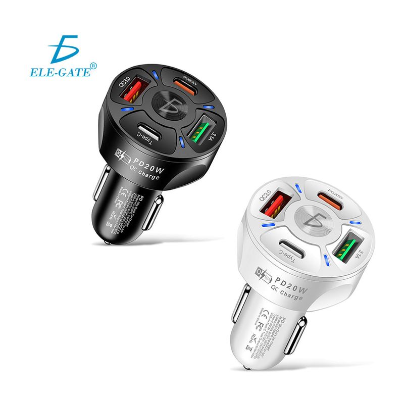 Cargador / plug 4 en 1 para carro, con 2 puertos usb de carga rápida y 2 puertos usb-c de carga rápida
