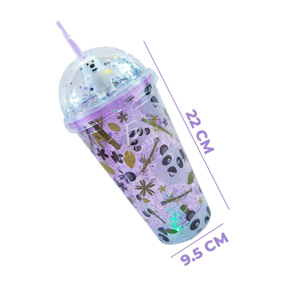 Vaso transparente ele-gate con popote, diseño y decoración de oso panda, variedad de diseños