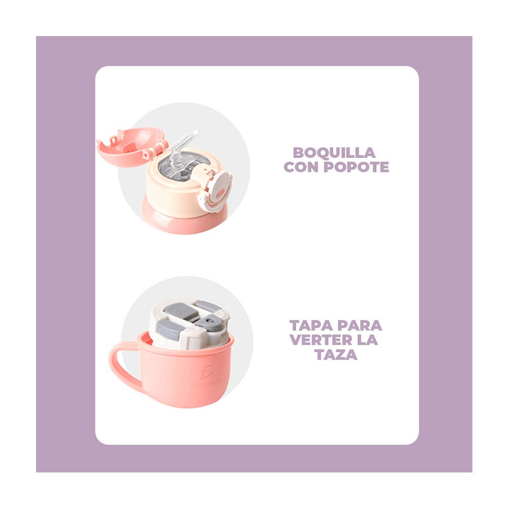 Termo ele-gate de acero inoxidable con diseño de animales, doble tapadera intercambiable, taza, funda porta termo y capacidad para 650ml,