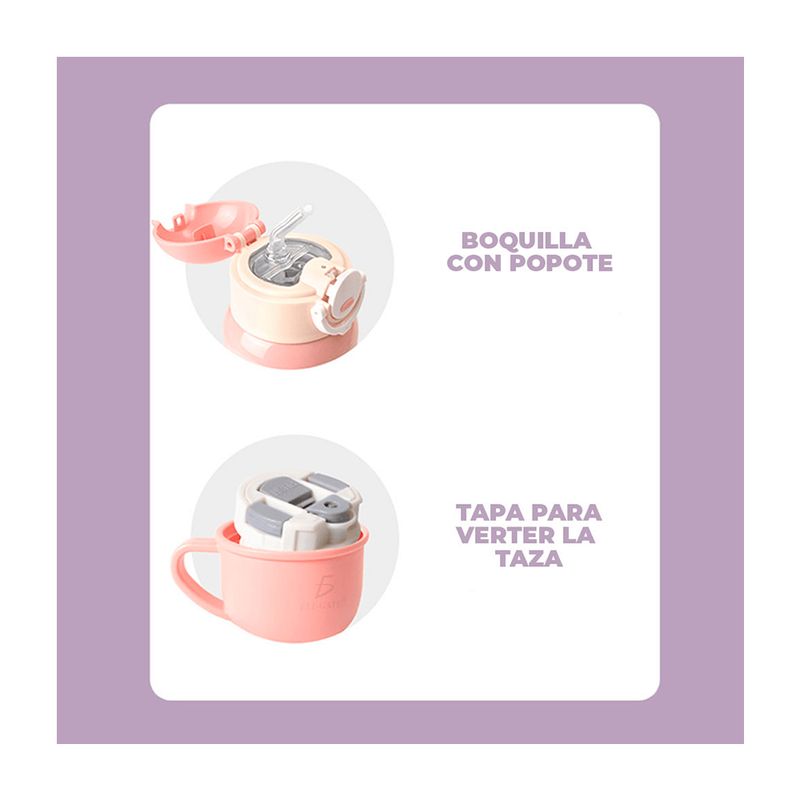 Termo ele-gate de acero inoxidable con diseño de animales, doble tapadera intercambiable, taza, funda porta termo y capacidad para 650ml,