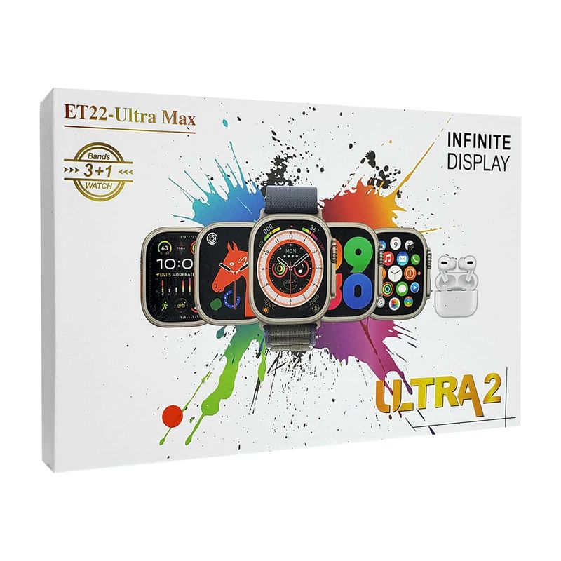 Smart watch ultra 2 con 3 correas intercambiables, airpods y cargador magnético