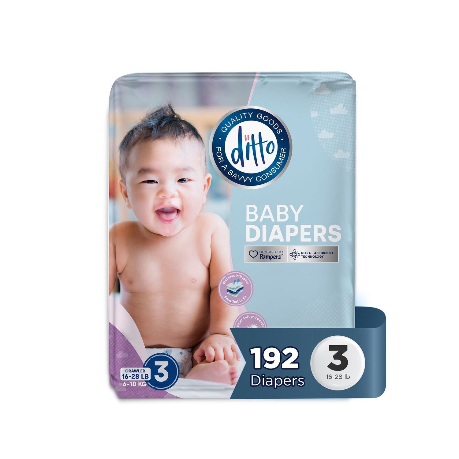 Ditto Baby Diapers Size #3  8X24ct