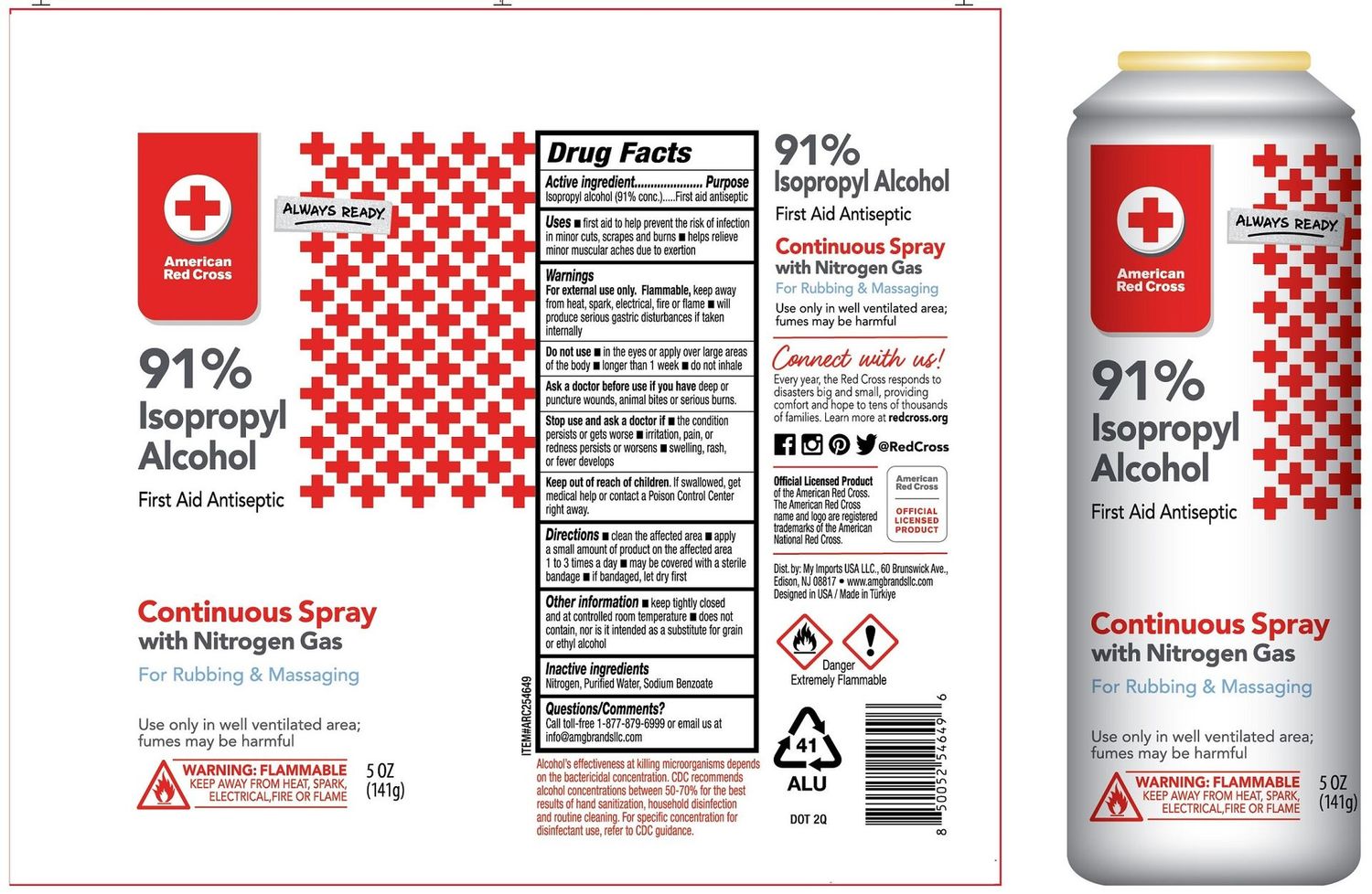 American Red Cross 91% Isopropyl  Alcohol 12X5oz Spray