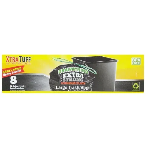 Extra Tuff Trash Bag-8ct 24/30g  Drawstring #30132