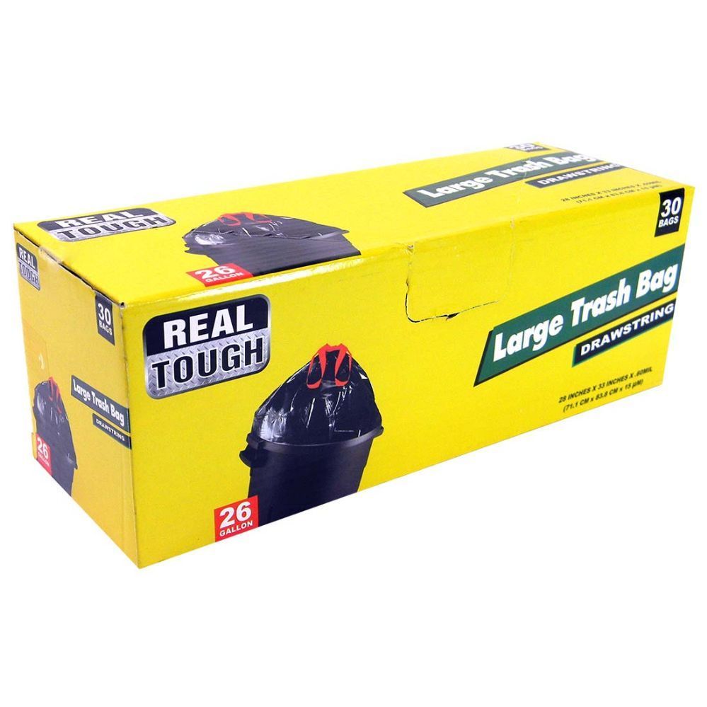 Real Touch Draw String Trash Bag 12/30ct Black-26g Real Touch Draw String Trash Bag 12/30ct Black-26g