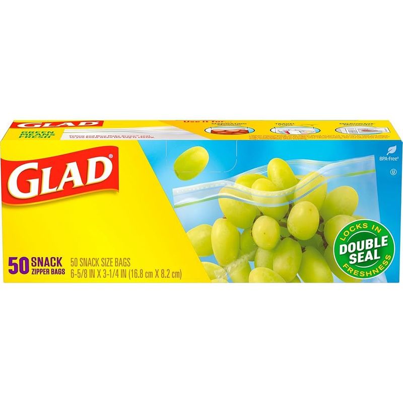 Glad Double Seal Snack Zipper Bags 12X50ct  6-5/8''X3-1/4''
