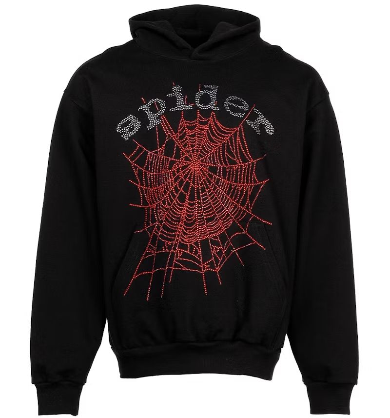 Sp5der OG Rhinestone Logo Hoodie BLACK