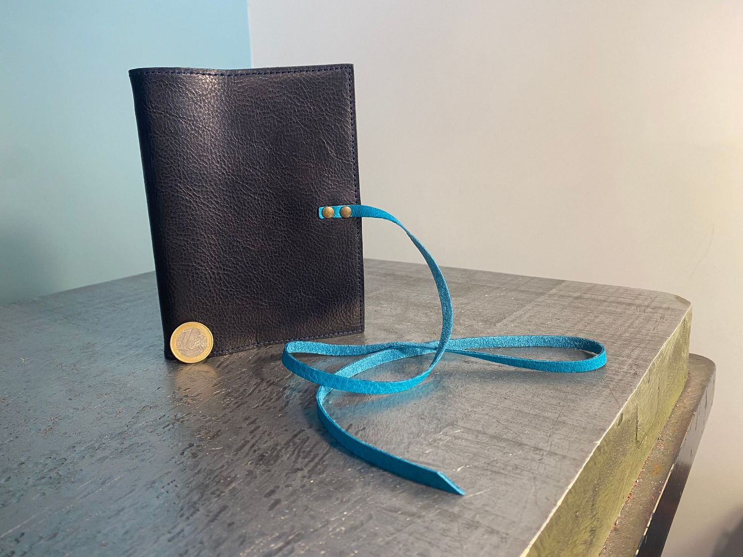 Carnet vachette marine, lien buffle menthe