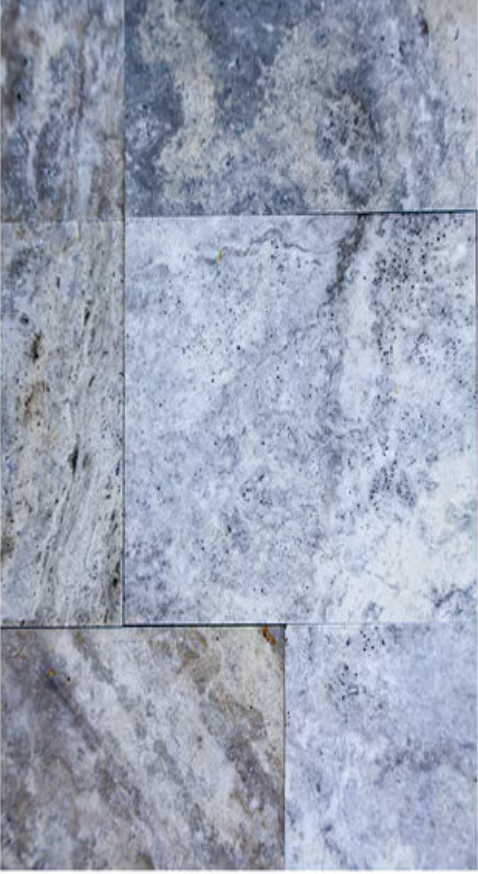 Solstice Dimensional SILVER TRAVERTINE Tumbled FRENCH Pattern  1 3/16 in.  (176 sq. ft./pallet). Call for Pricing.