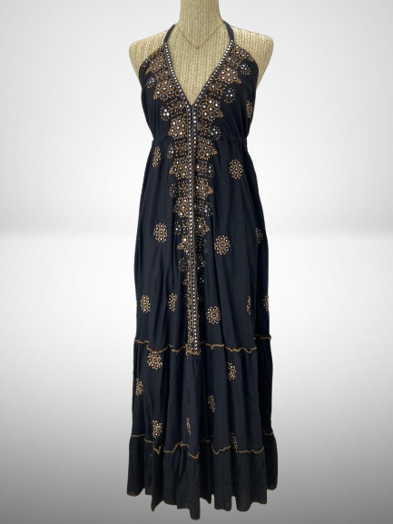 ​Vestido largo, color negro y blanco, modelo Gold