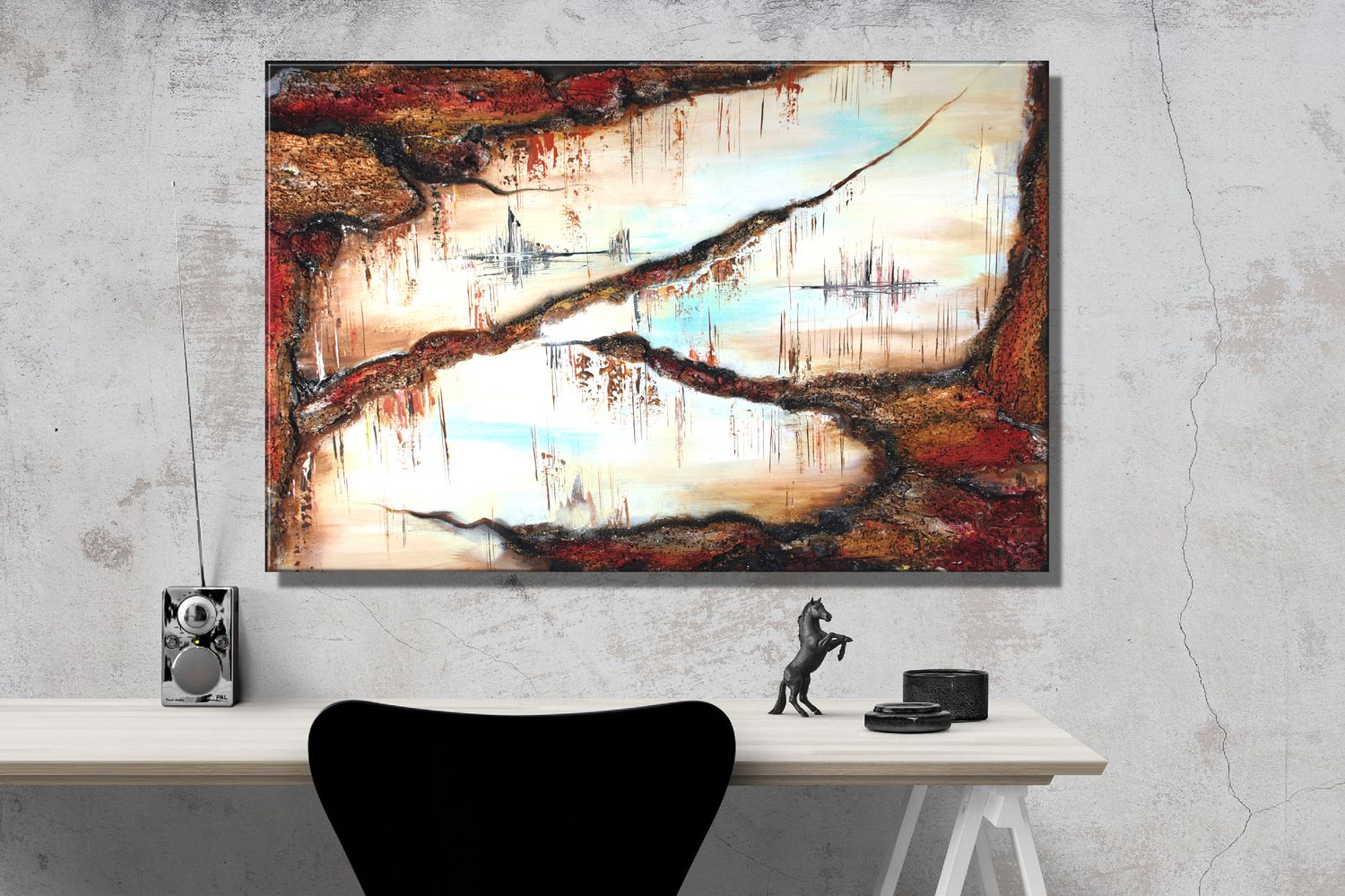Abstract Collage with Wooden Elements - Unique Color Worlds for Creative Living Ideas
