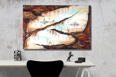 Abstract Collage with Wooden Elements - Unique Color Worlds for Creative Living Ideas