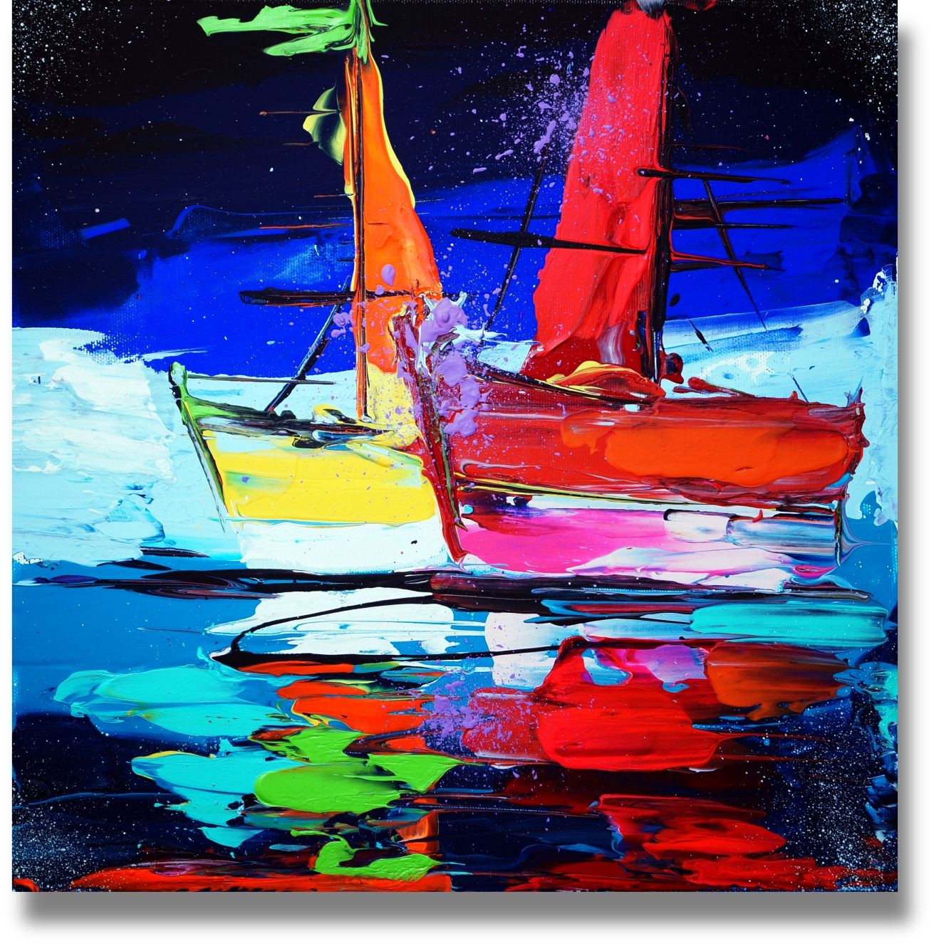​„Segel der Fantasie“ – Abstraktes Schiffsgemälde in Acryl