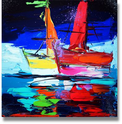 ​„Segel der Fantasie“ – Abstraktes Schiffsgemälde in Acryl