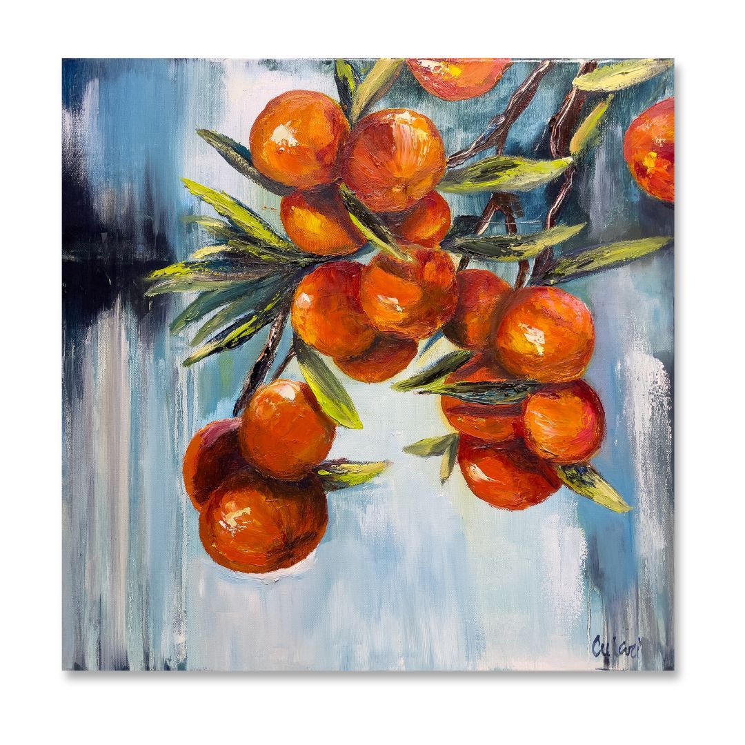 „Orangen am Ast – Fruchtige Harmonie in Farbe“