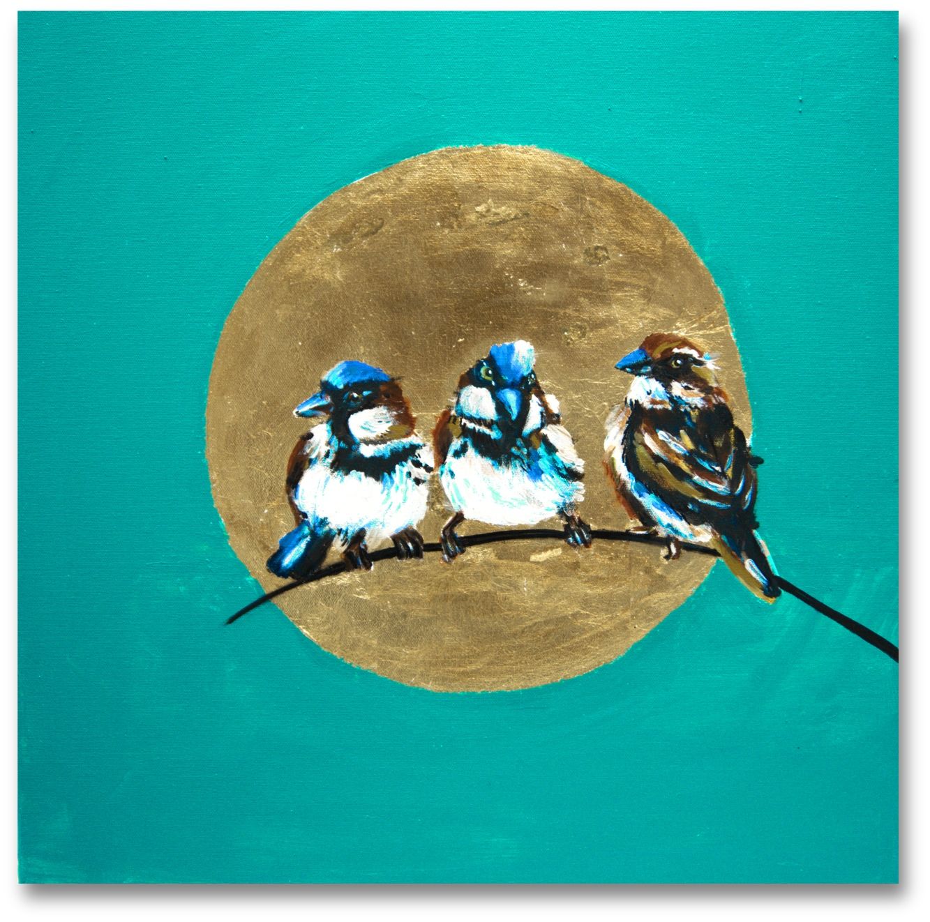 Three Sparrows at Sunset – A Painting by Chupakhina Larissa (Culari)