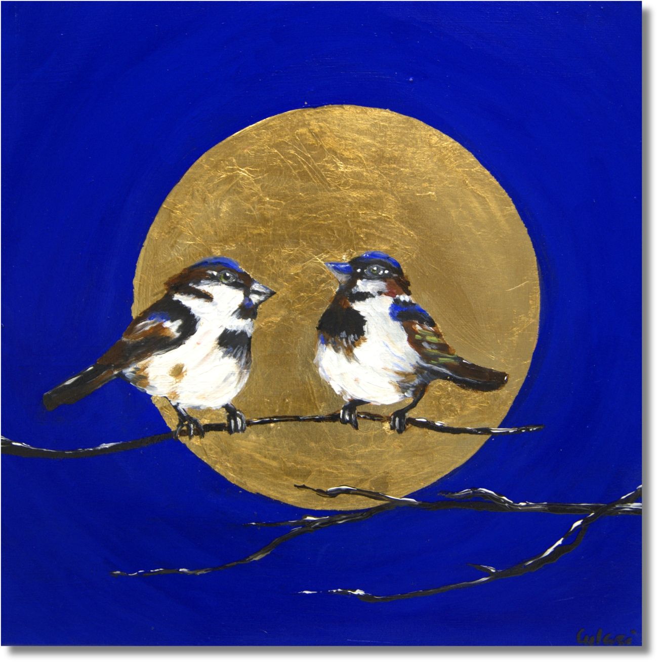 Two Sparrows at Sunset – A Painting by Chupakhina Larissa (Culari)